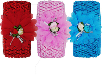 

FAVINO Crochet Cutwork Flower Baby Headband ( Red, Pink, Blue ) 3 Pcs Set Head Band(Multicolor)