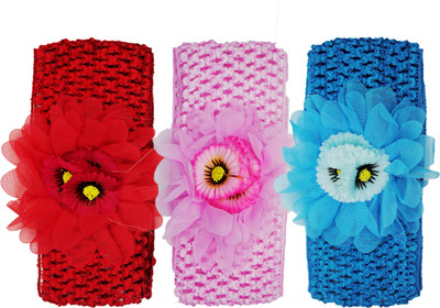

Netboys Crochet Cutwork Flower Baby Headband ( Red, Pink, Blue ) 3 Pcs Set Head Band(Multicolor)