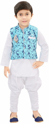 ADITI FAB Boys Festive & Party Kurta, Waistcoat and Pyjama Set(White Pack of 1) Flipkart