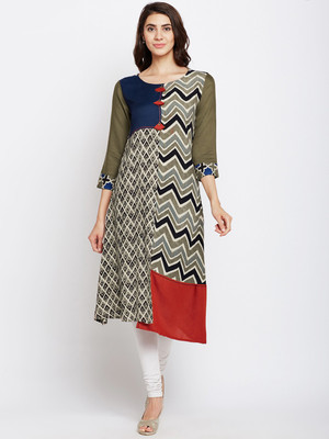 Span Women Geometric Print A-line Kurta(Multicolor)