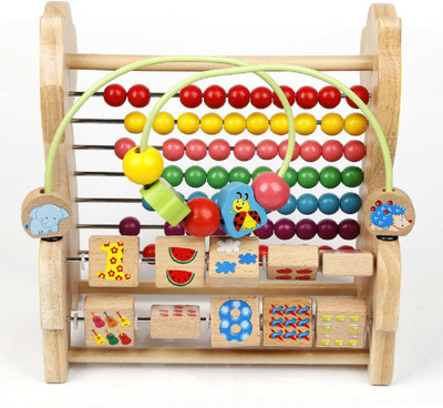 

Emob Wooden Early Learning Horse Shaped Designed Abacus Beads Roller Maze Multi functional Toy(Multicolor)