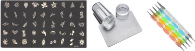 

Royalkart Nail Art Stamping Image Design Plate TO-16 With Silicon Stamper And 5 pcs Double-Sided Dotting Tool(Multicolor)
