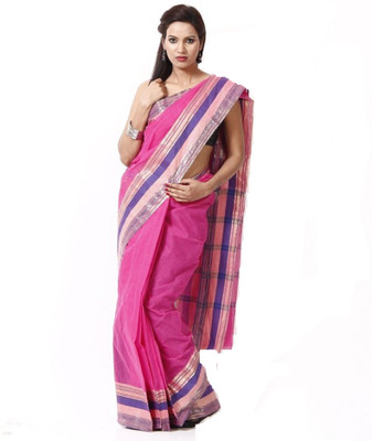 

Purabi Woven Tant Handloom Cotton Saree(Pink)