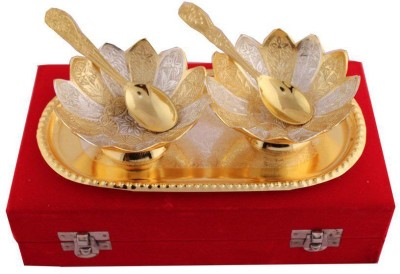Arsalan Artistic Lotus Silver Plated, Gold Plated Decorative Platter(Silver, Gold, Pack of 5)