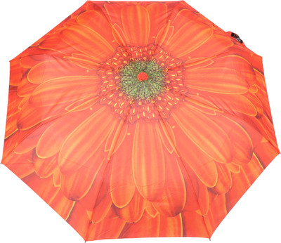 

FabSeasons Flower / Floral Digital Printed Semi Automatic 3 fold Umbrella for Rains, Summer and all Seasons Umbrella(Orange)
