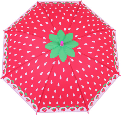 

FabSeasons Kids Fancy Strawberry Printed, Single Fold, Stick Umbrella For Rains, Summer and Sun Protection Umbrella(Red)