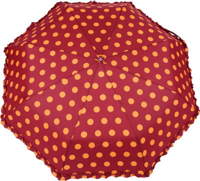 

FabSeasons Big Polka Dots Digital Printed Automatic 3 Fold Umbrella with frills for Rains, Summer and all Seasons Umbrella(Maroon)