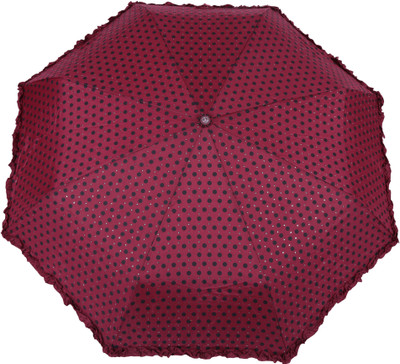 

FabSeasons Polka Dots Digital Printed 3 Fold Automatic Umbrella with frills for Rains, Summer and all Seasons Umbrella(Maroon)