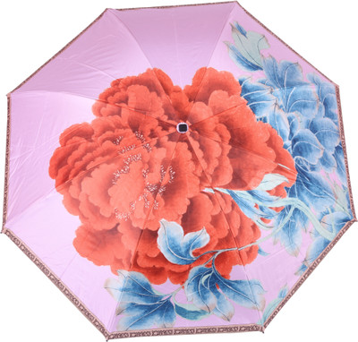 

FabSeasons Floral / Flowers Digital Printed, 3 Fold Fancy Manual Umbrella for all Rains, Summer and all seasons Umbrella(Pink)