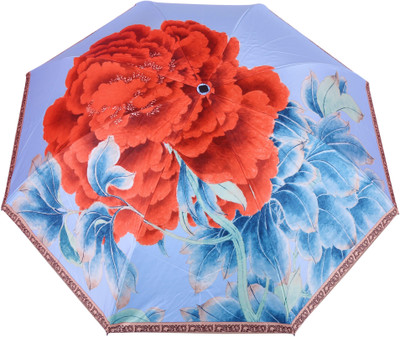 

FabSeasons Floral / Flowers Digital Printed, 3 Fold Fancy Manual Umbrella for all Rains, Summer and all seasons Umbrella(Blue)