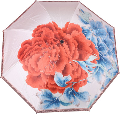 

FabSeasons Floral / Flowers Digital Printed, 3 Fold Fancy Manual Umbrella for all Rains, Summer and all seasons Umbrella(Beige)