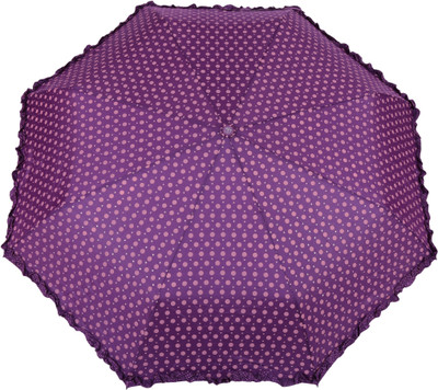 

FabSeasons Polka Dots Digital Printed 3 Fold Automatic Umbrella with frills for Rains, Summer and all Seasons Umbrella(Purple)