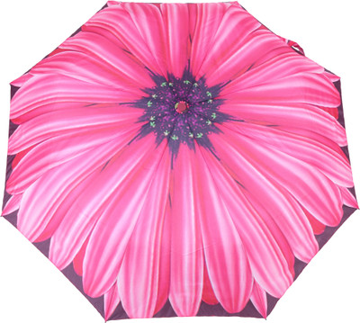 

FabSeasons Flower / Floral Digital Printed Semi Automatic 3 fold Umbrella for Rains, Summer and all Seasons Umbrella(Pink)