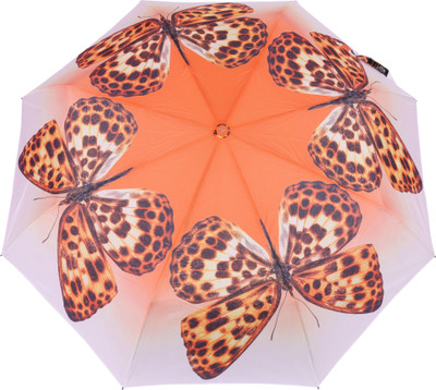 

FabSeasons Butterly Digital Printed Automatic 3 fold Umbrella for Rains, Summer and all Seasons Umbrella(Orange)