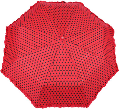 

FabSeasons Polka Dots Digital Printed 3 Fold Automatic Umbrella with frills for Rains, Summer and all Seasons Umbrella(Red)