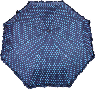 

FabSeasons Polka Dots Digital Printed 3 Fold Automatic Umbrella with frills for Rains, Summer and all Seasons Umbrella(Blue)