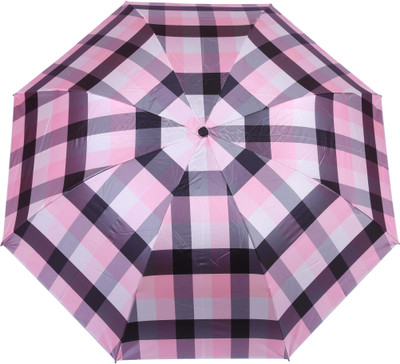 

FabSeasons checks Digital Printed UV protected 3 Fold Manual Umbrella for Rains, Summer and all Seasons Umbrella(Pink)