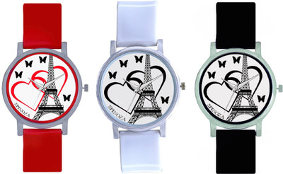 

SPINOZA SP-45 9 Multicolor combo beautiful eiffel tower with love hearts and butterfly watch for women Watch - For Girls