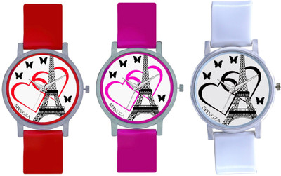 

SPINOZA SP-45 7 Multicolor combo beautiful eiffel tower with love hearts and butterfly watch for women Watch - For Girls