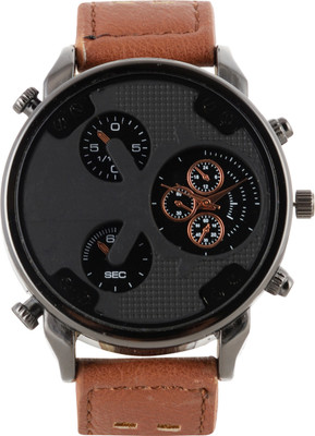 

Bazaar Pirates Stylish Tan Strap With Bold Black Dial Watch - For Men
