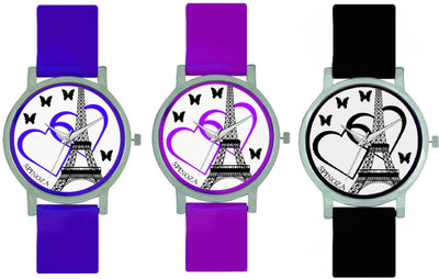 

SPINOZA SP-45 13Multicolor combo beautiful eiffel tower with love hearts and butterfly watch for women Watch - For Girls