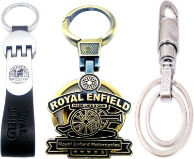 MGP FASHION royal enfield black leather green metal and key hook combo gift party car bike boy and girl key chain Locking Key Chain(Multicolor)