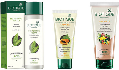 

BIOTIQUE BIO Bio Morning Nectar Flawless Skin Lotion, Bio White Fairness Face Wash, Bio Papaya Exfoliating Face Wash(Set of 3)