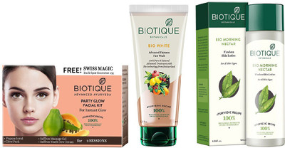 

BIOTIQUE BIO Bio Party Glow Facial Kit, Bio White Fairness Face Wash, Bio Morning Nectar Flawless Skin Lotion(Set of 3)