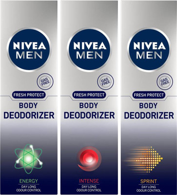 

Nivea Men Fresh Protect Energy, Intense and Sprint Deodorizer Body Spray Deodorant Spray - For Men(360 ml, Pack of 3)