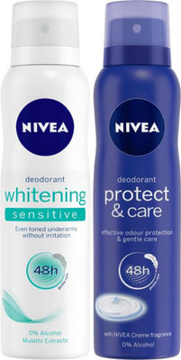 

Nivea Whitening Sensitive and Protect & Care Deodorant Deodorant Spray - For Girls(300 ml, Pack of 2)