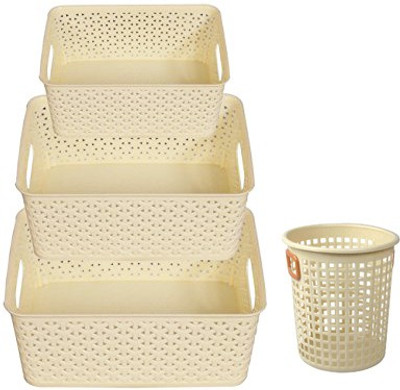 

Joyo 4 Compartments Plastic High Quality Multipurpose Storage Basket Combo Set of 4(white)