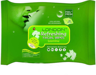 

LONDON Refreshing FACIAL WIPES [ ORIGINAL PRODUCT ] 100% NATURAL, HYGENIC & REFRESHING WET WIPES [ 25 WIPES PER PACK ] 1 JASMINE PACK(Pack of 25)
