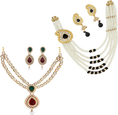 JEWELS GURU Alloy Gold-plated Gold, Green, White, Black, Multicolor, Maroon Jewellery Set(Pack of 1)
