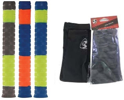 

SG Cricket bat Grip (Pack of 3) and One Pair of Cricket Sleeve (Large) (Color On Availability)- Cricket Kit