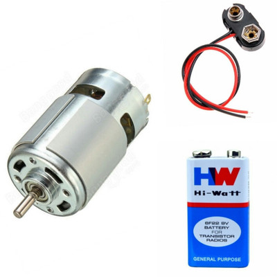 

BOOSTY 12 volt Dc Motor and 1 pcs 9 VOLTS HW BATTERY and 1 Pc Connector, HI-WATT 100% Original 6F22 9V Long Life Carbon Zinc Batterie(Blue, White, Grey)