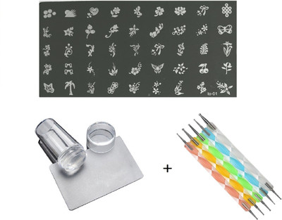 

Royalkart Nail Art Stamping Image Design Plate To-01 With Silicon Stamper And 5 Pcs Double-sided Dotting Tool(Multicolor)