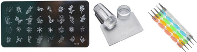 

Royalkart Nail Art Stamping Image Design Plate TO-19 With Silicon Stamper And 5 pcs Double-Sided Dotting Tool(Multicolor)