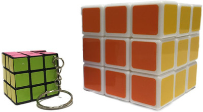 

Symbolic Creations Magic Rubik's Cube 3x3 White & Black with Small Cube Keychain(2 Pieces)
