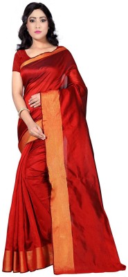 PR CREATION Self Design Bollywood Cotton Blend Saree(Red)