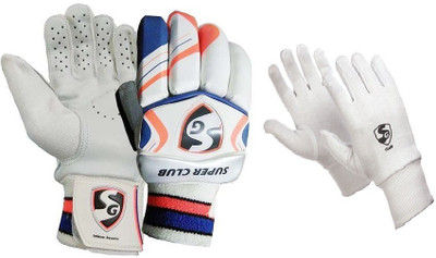 

SG Combo of Two- One Pair of 'Super Club' Batting gloves (Right handed) and one pair of 'Club' inner gloves (Color On Availability)- Batting Gloves (Men, White)