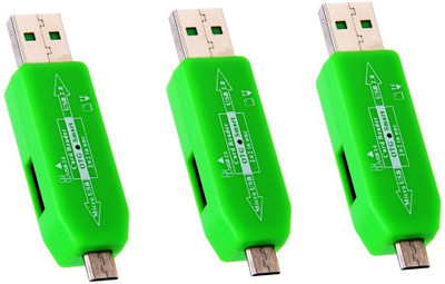 

Etake (Pack of 3) Green OTG smart Card Reader + 2.0 hub Adapter For Android Smart phone PC TF Micro Card Reader USB Adapter(Green)