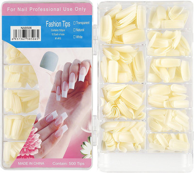 

Foolzy Nail Tips,500pcs Acrylic False Nails Long Square Fake Nail Tips, 10 Sizes Artificial Nails for Nail Salons and DIY Nail Art at Home(Natural) White(Pack of 500)