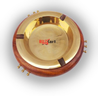 BuzyKart Brass Cup Decorative Handicraft Gift Item Antique Type Brown Wood Ashtray(Pack of 1)