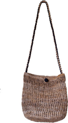 

Banana Fibre Netted long handle Bag Waterproof Sling Bag(Brown, 5 inch)