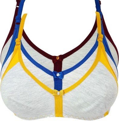 X-WELL Women Full Coverage Non Padded Bra(Blue, Maroon, Yellow)