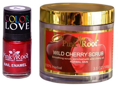 

Pink Root Wild Cherry Scrub 100gm, Nail Paint 15ml(Set of 2)