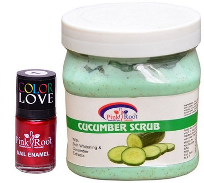 

Pink Root Cucumber Scrub 500ml, Nail Paint 15ml(Set of 2)