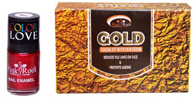 

Pink Root Gold Facial Kit 83gm, Nail Paint 15ml(Set of 2)