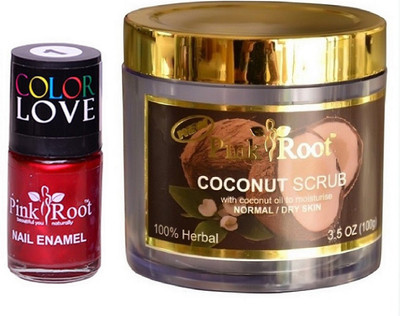 

Pink Root Coconut Scrub 100gm, Nail Paint 15ml(Set of 2)