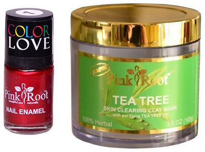 

Pink Root Tea Tree Skin Clearing Clay Mask 100gm, Nail Paint 15ml(Set of 2)
